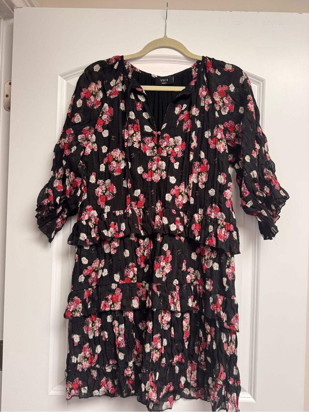Vici Black Mini Dress with Pink & White Floral Print
